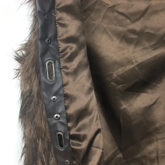 BB Dakota Gold Metal Studs Faux Leather Brown Faux Fur Vest Pockets Small NWT - Picture 14 of 16